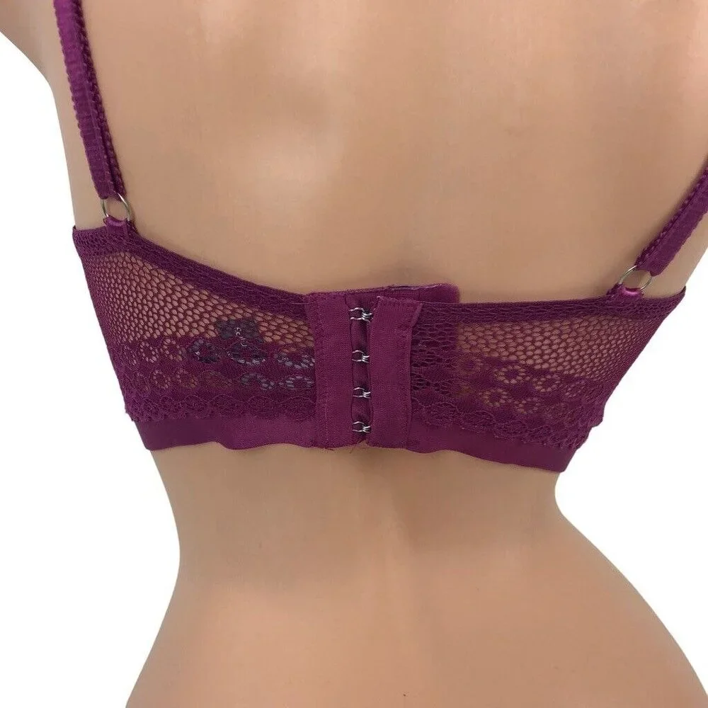 Daisy Fuentes Padded Push Up Bra 34C Pink‎ Floral Lace Underwired Bra